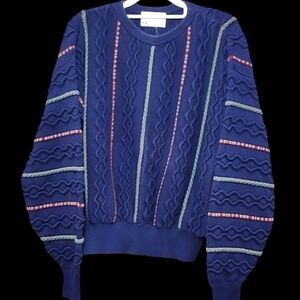 Vtg Lord Jeff 3D Textured Knit Sweater Blue Mens Large EUC